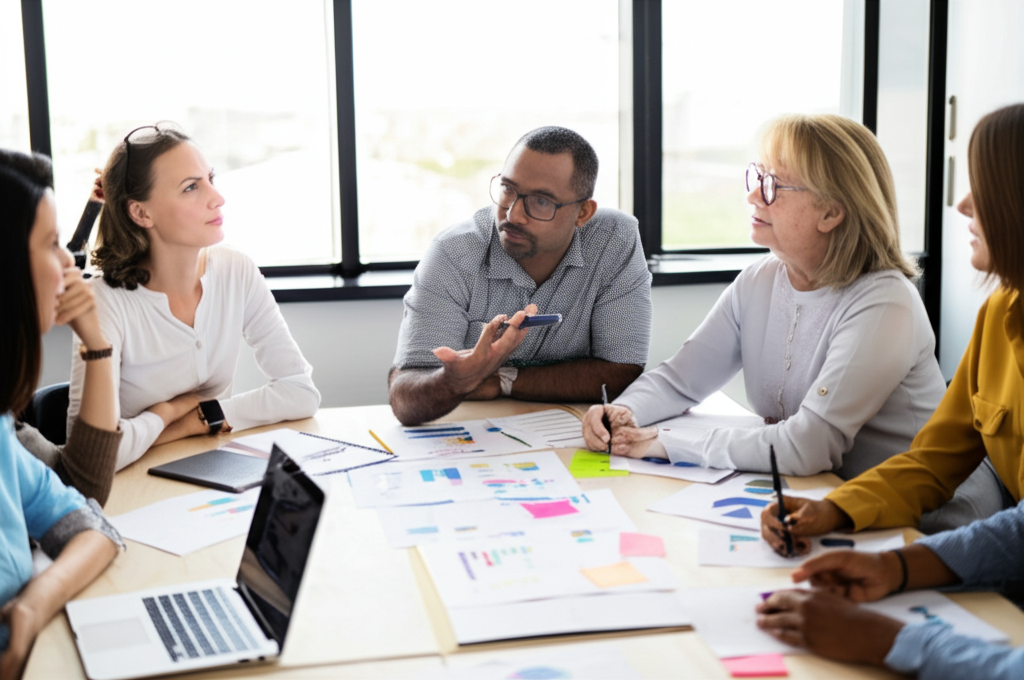 Diverse group in financial workshop